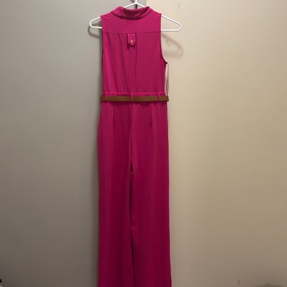NWT Fuchsia Sleeveless Belted Jumpsuit Wide Leg Minimalist - Picture 3 of 8